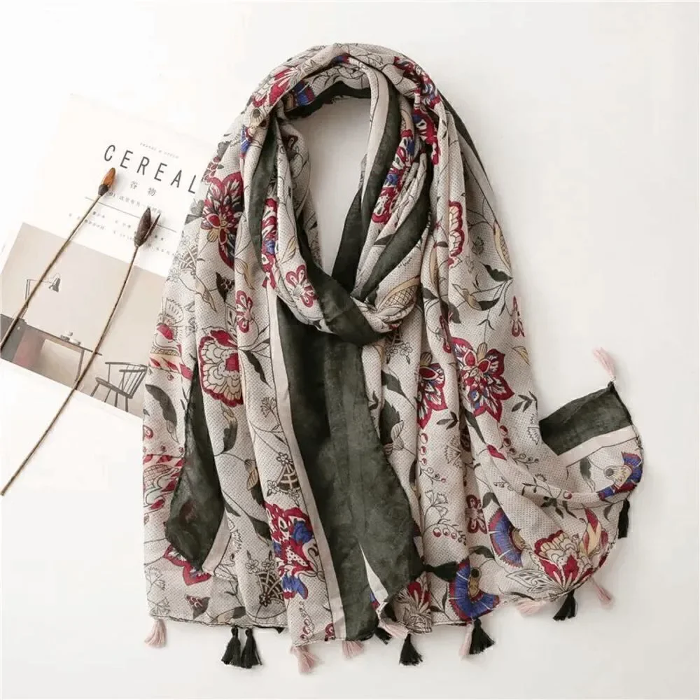 Ladies Green Ladies Floral Scarf